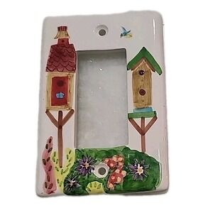 Hand Painted Porcelain Single Rocker BIRD HOUSE Light Switch Plate Cover VGC